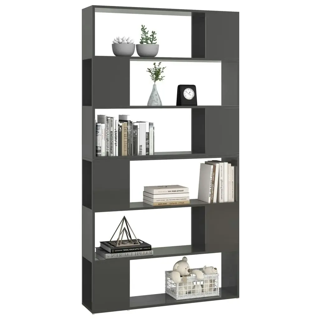 Book Cabinet Room Divider High Gloss Grey 100x24x188 cm 3082079