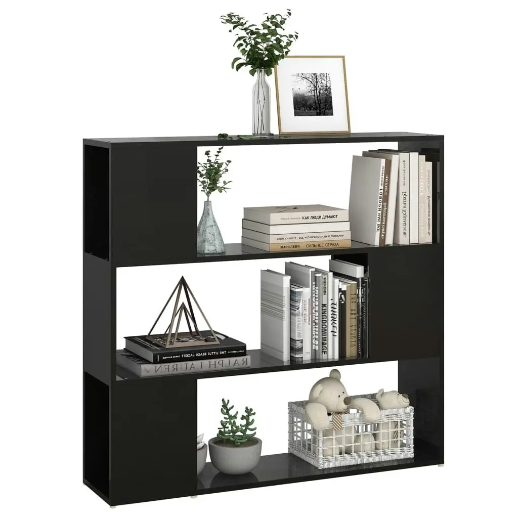 Book Cabinet Room Divider High Gloss Black 100x24x94 cm 809186