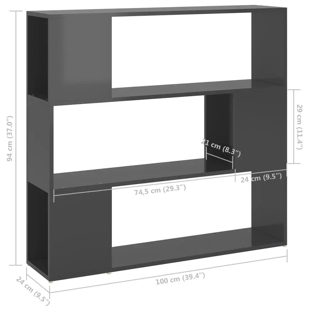 Book Cabinet Room Divider High Gloss Grey 100x24x94 cm 809187