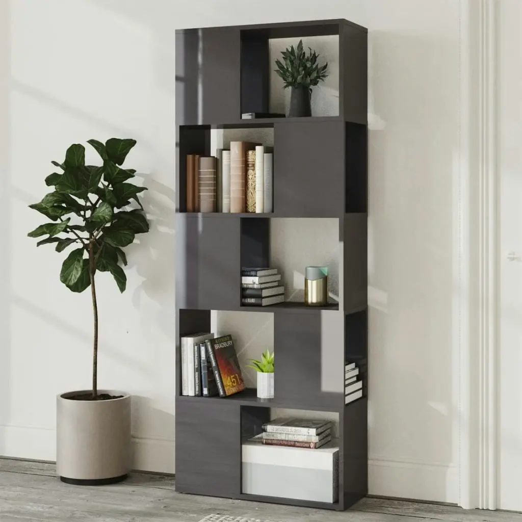 Book Cabinet Room Divider High Gloss Grey 60x24x155 cm 809097