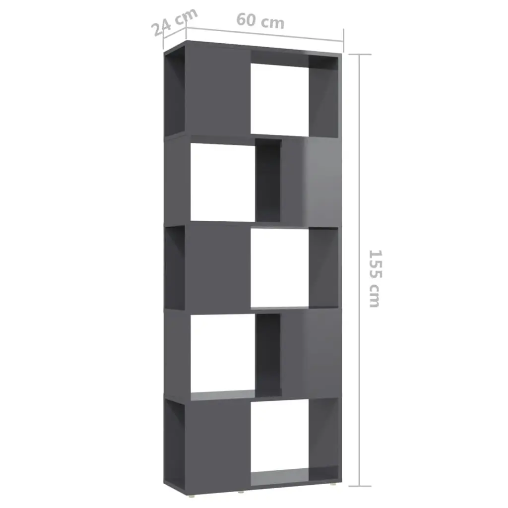 Book Cabinet Room Divider High Gloss Grey 60x24x155 cm 809097