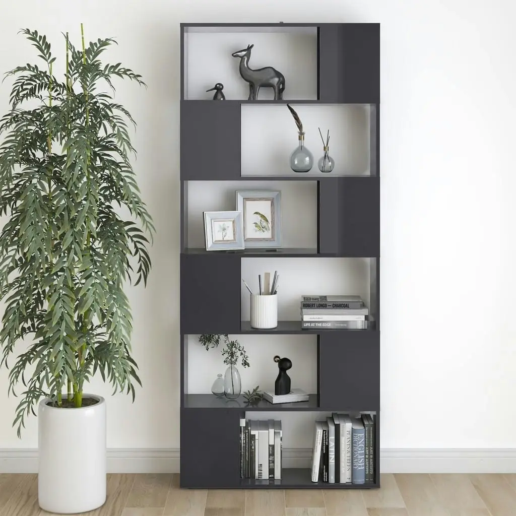 Book Cabinet Room Divider High Gloss Grey 80x24x186 cm Engineered Wood 809160