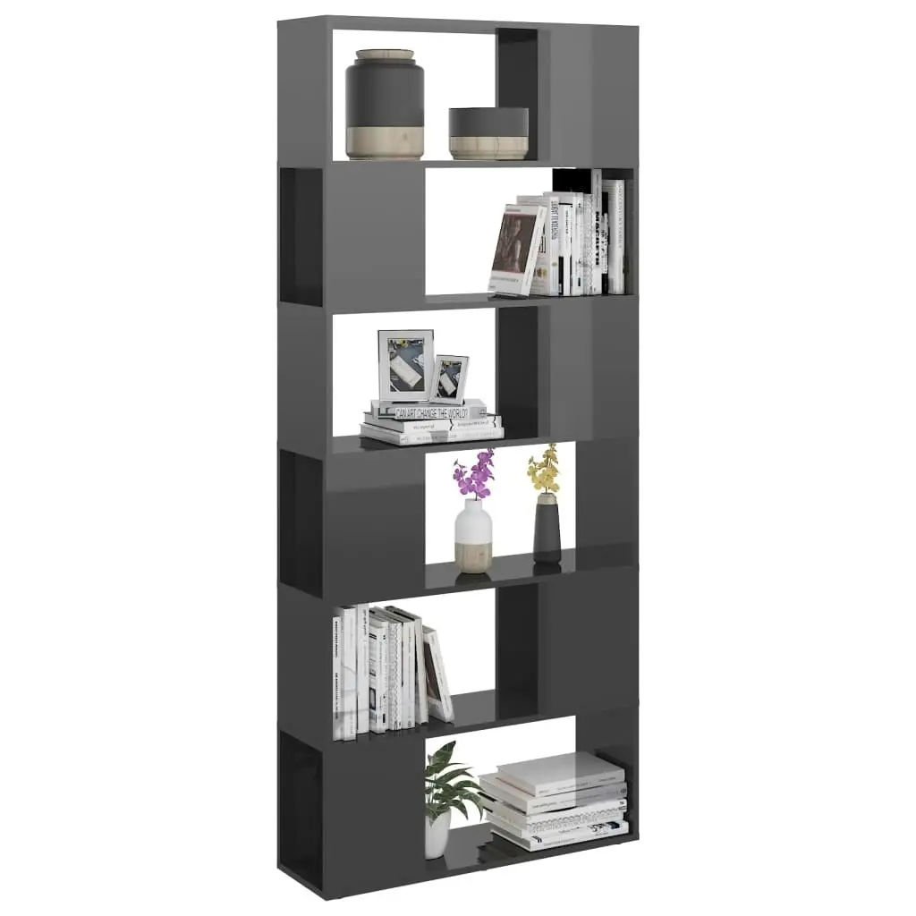 Book Cabinet Room Divider High Gloss Grey 80x24x186 cm Engineered Wood 809160