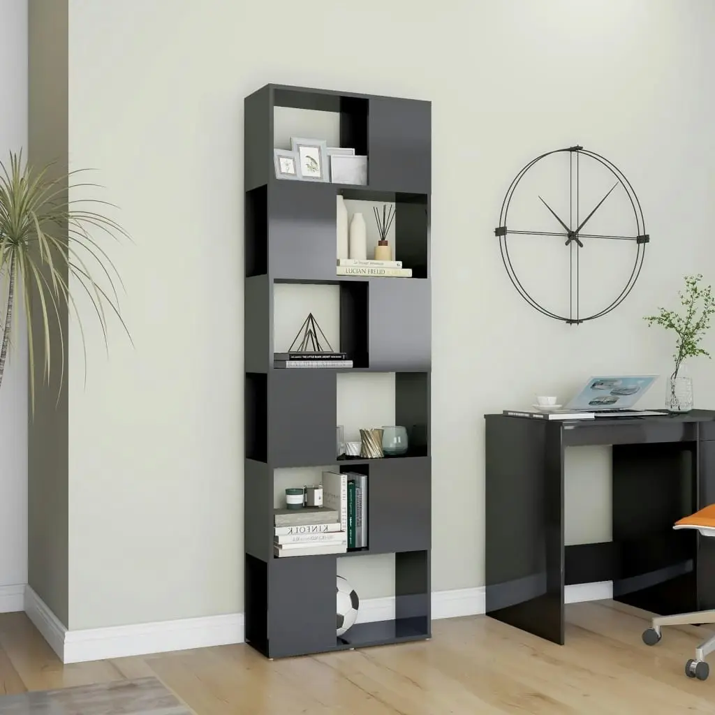 Book Cabinet Room Divider High Gloss Grey 60x24x186 cm 809106