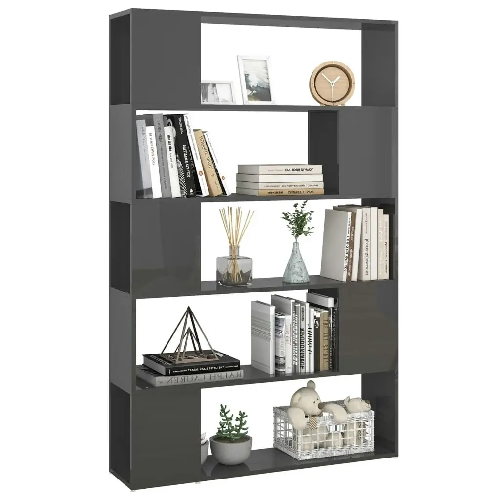 Book Cabinet Room Divider High Gloss Grey Engineered Wood 809205