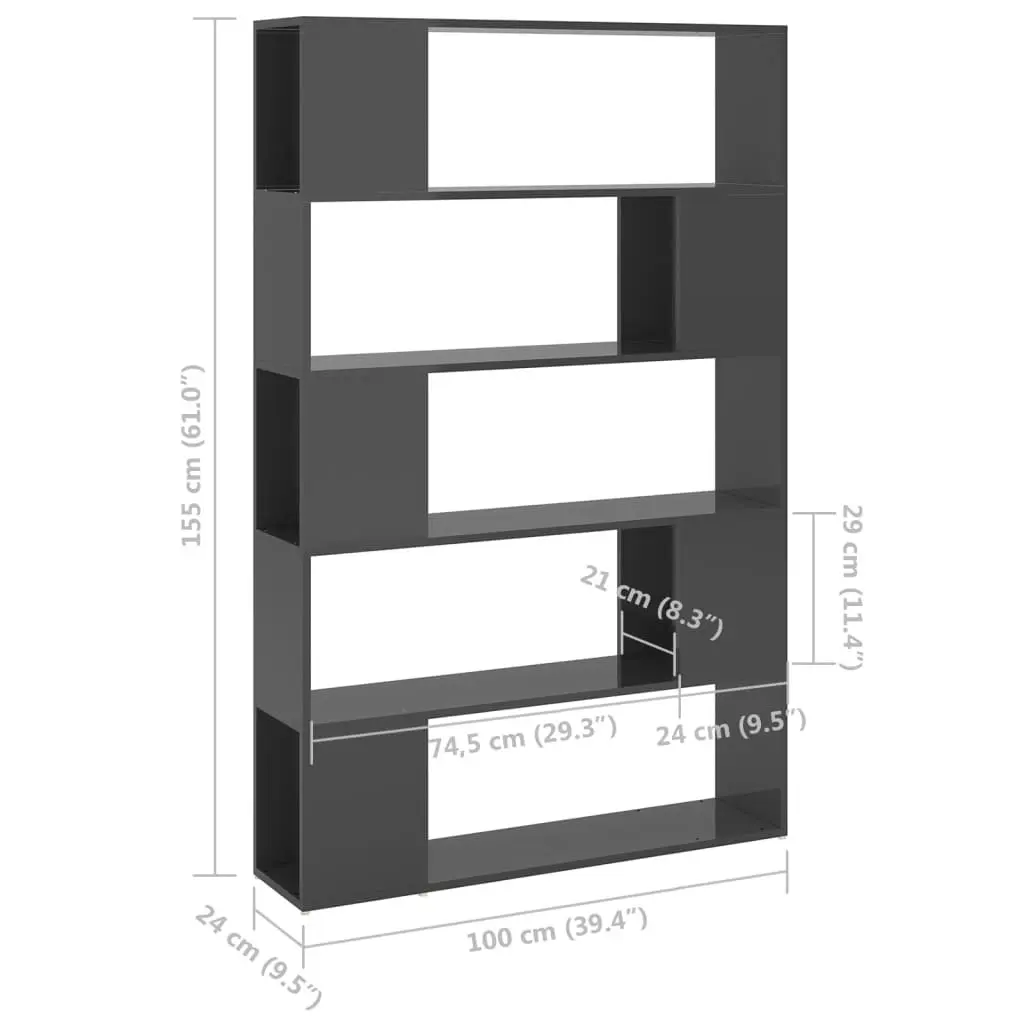 Book Cabinet Room Divider High Gloss Grey Engineered Wood 809205