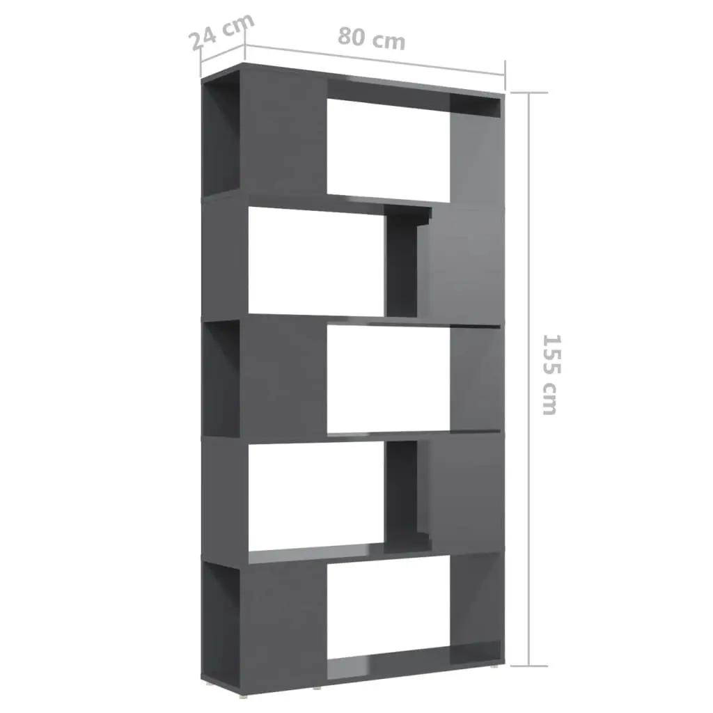 Book Cabinet Room Divider High Gloss Grey 80x24x155 cm Engineered Wood 809151