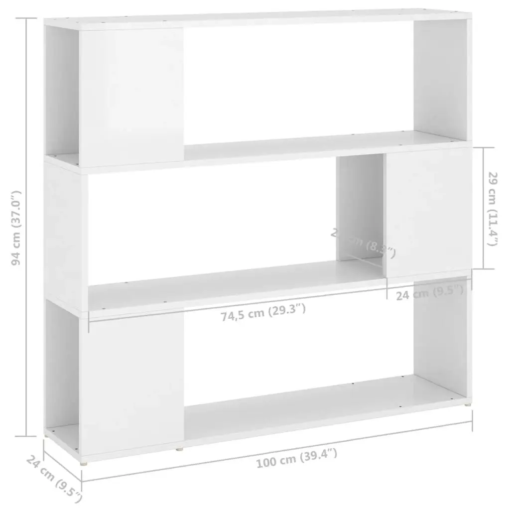 Book Cabinet Room Divider High Gloss White 100x24x94 cm 809185