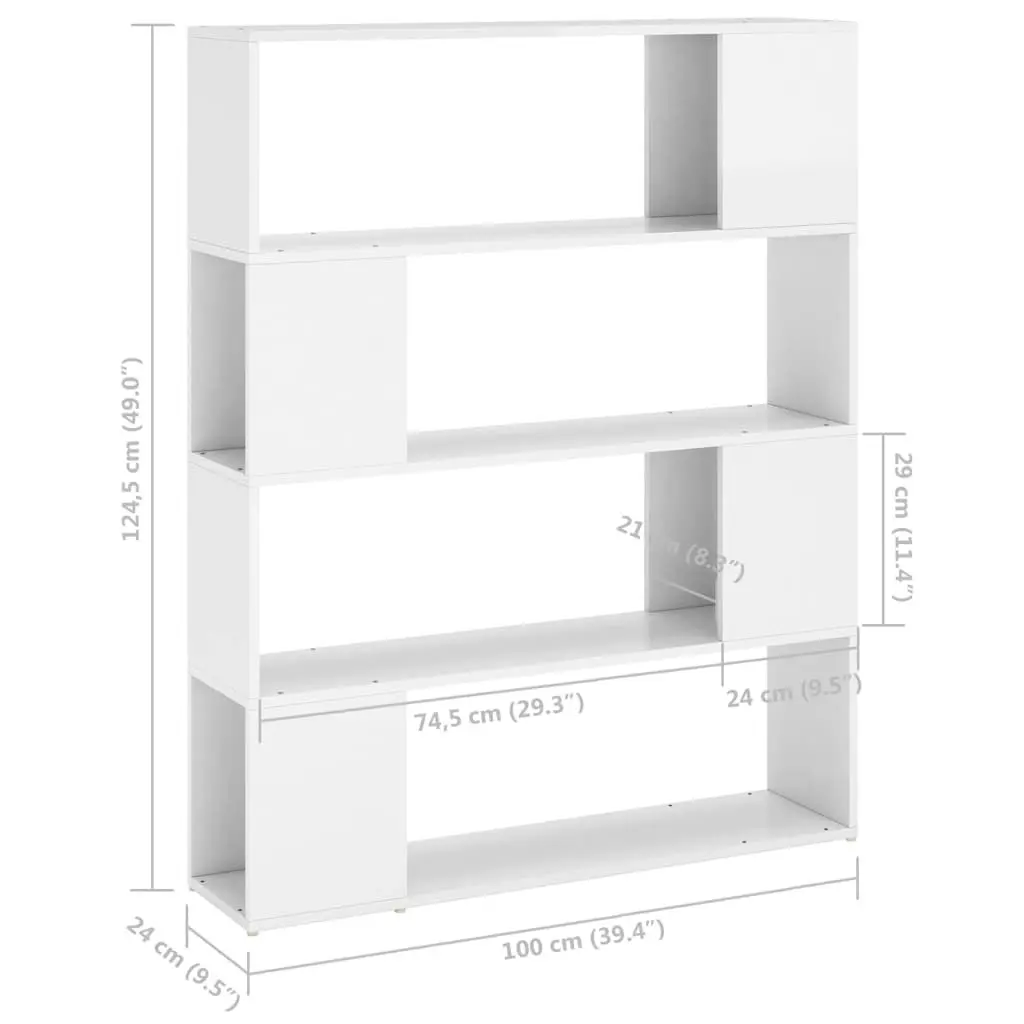 Book Cabinet Room Divider High Gloss White 100x24x124 cm 809194