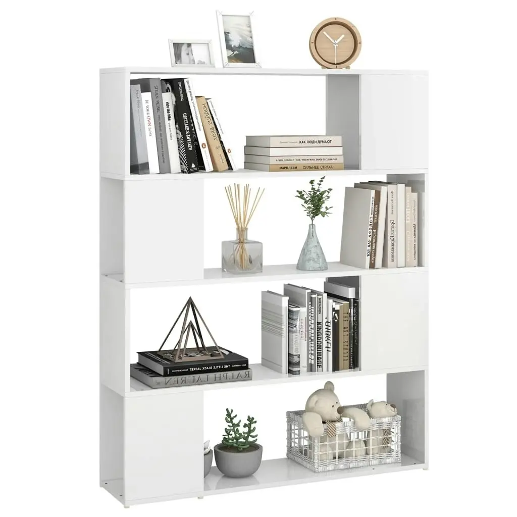 Book Cabinet Room Divider High Gloss White 100x24x124 cm 809194