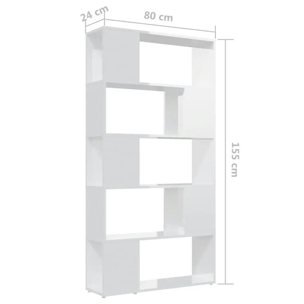 Book Cabinet Room Divider High Gloss White 80x24x155 cm Engineered Wood 809149