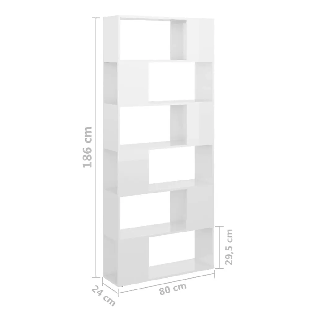 Book Cabinet Room Divider High Gloss White 80x24x186 cm Engineered Wood 809158