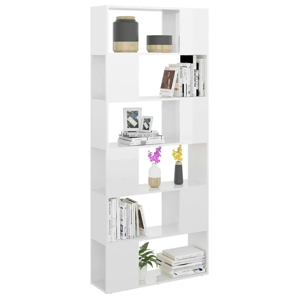 Book Cabinet Room Divider High Gloss White 80x24x186 cm Engineered Wood 809158