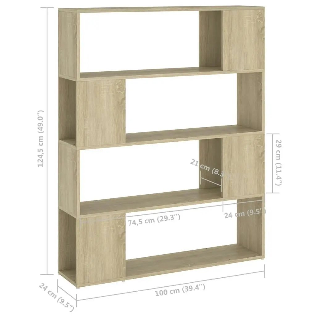 Book Cabinet Room Divider Sonoma Oak 100x24x124 cm 809191