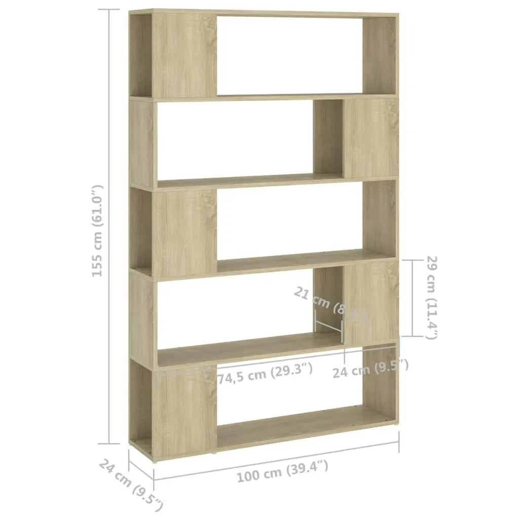 Book Cabinet Room Divider Sonoma Oak 100x24x155 cm Engineered Wood 809200