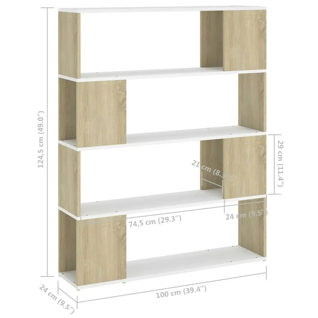 Book Cabinet Room Divider White and Sonoma Oak 100x24x124 cm 809193