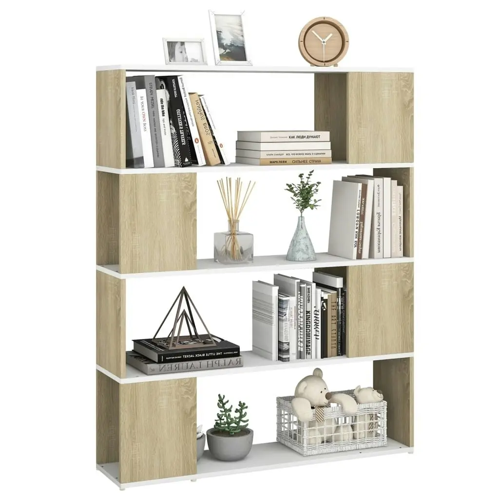 Book Cabinet Room Divider White and Sonoma Oak 100x24x124 cm 809193