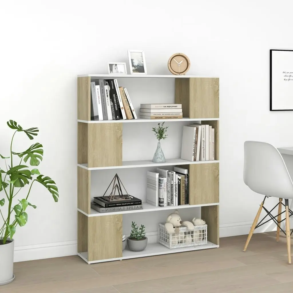 Book Cabinet Room Divider White and Sonoma Oak 100x24x124 cm 809193