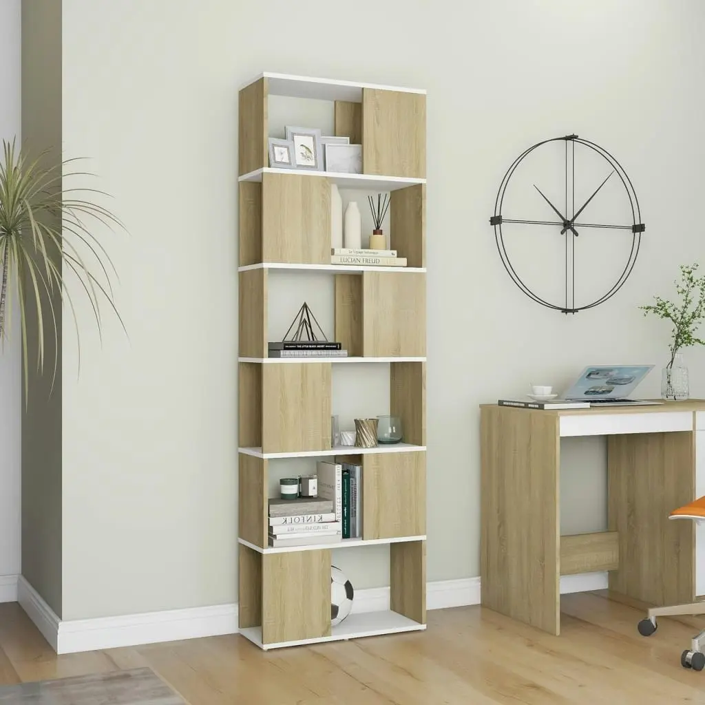 Book Cabinet Room Divider White and Sonoma Oak 60x24x186 cm 809103