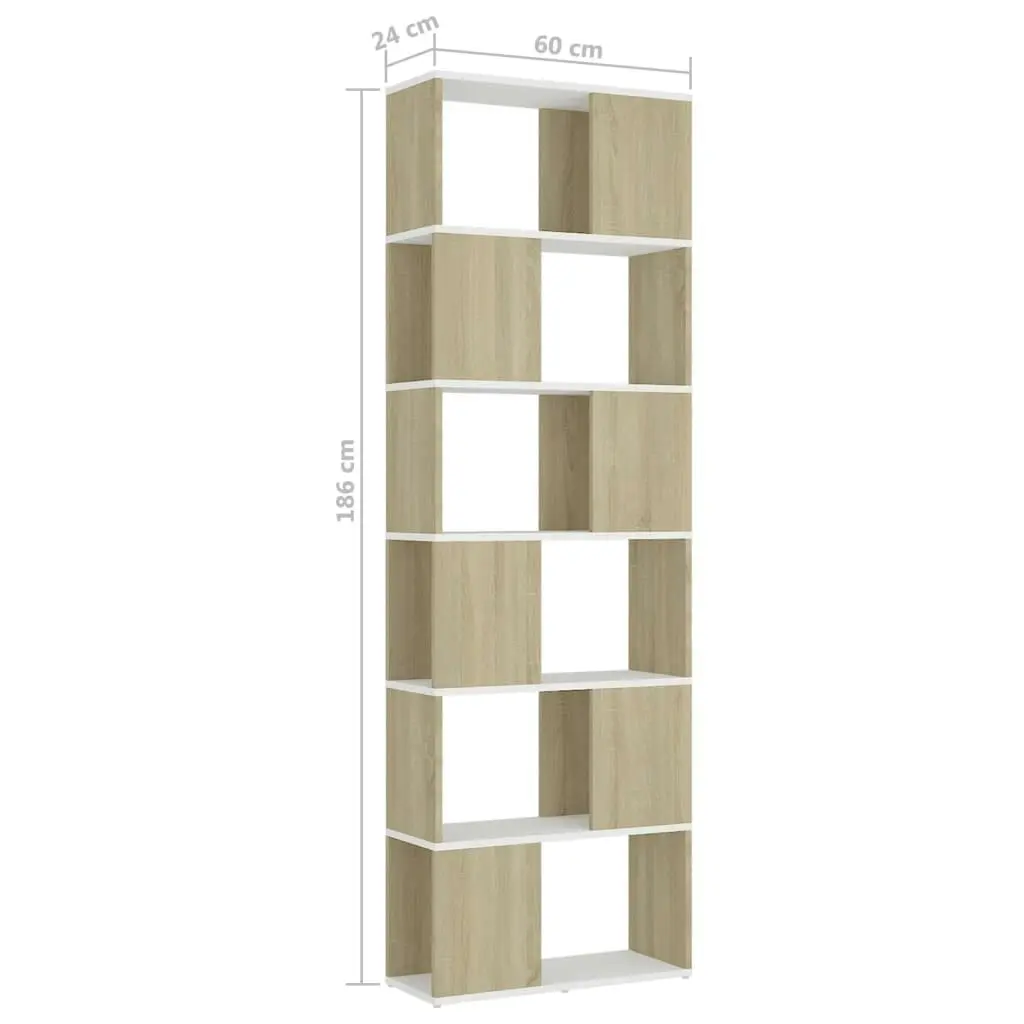 Book Cabinet Room Divider White and Sonoma Oak 60x24x186 cm 809103