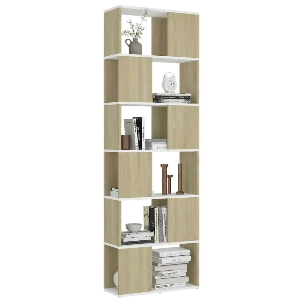 Book Cabinet Room Divider White and Sonoma Oak 60x24x186 cm 809103