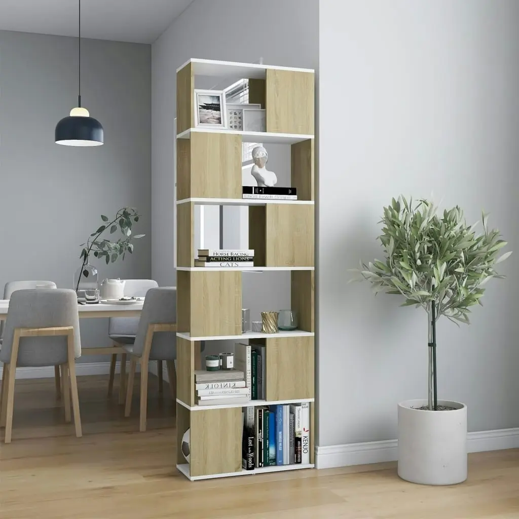 Book Cabinet Room Divider White and Sonoma Oak 60x24x186 cm 809103