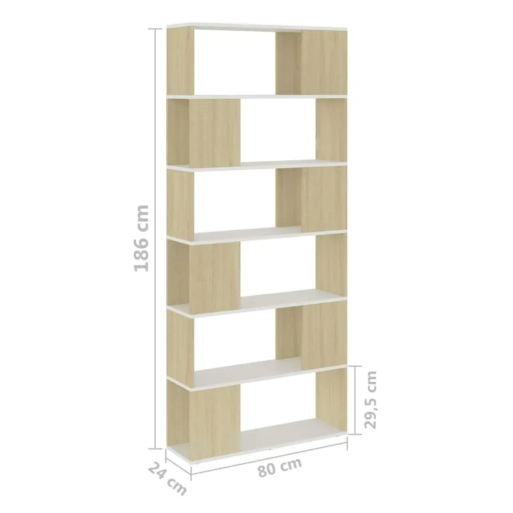 Book Cabinet Room Divider White and Sonoma Oak 80x24x186 cm Engineered Wood 809157