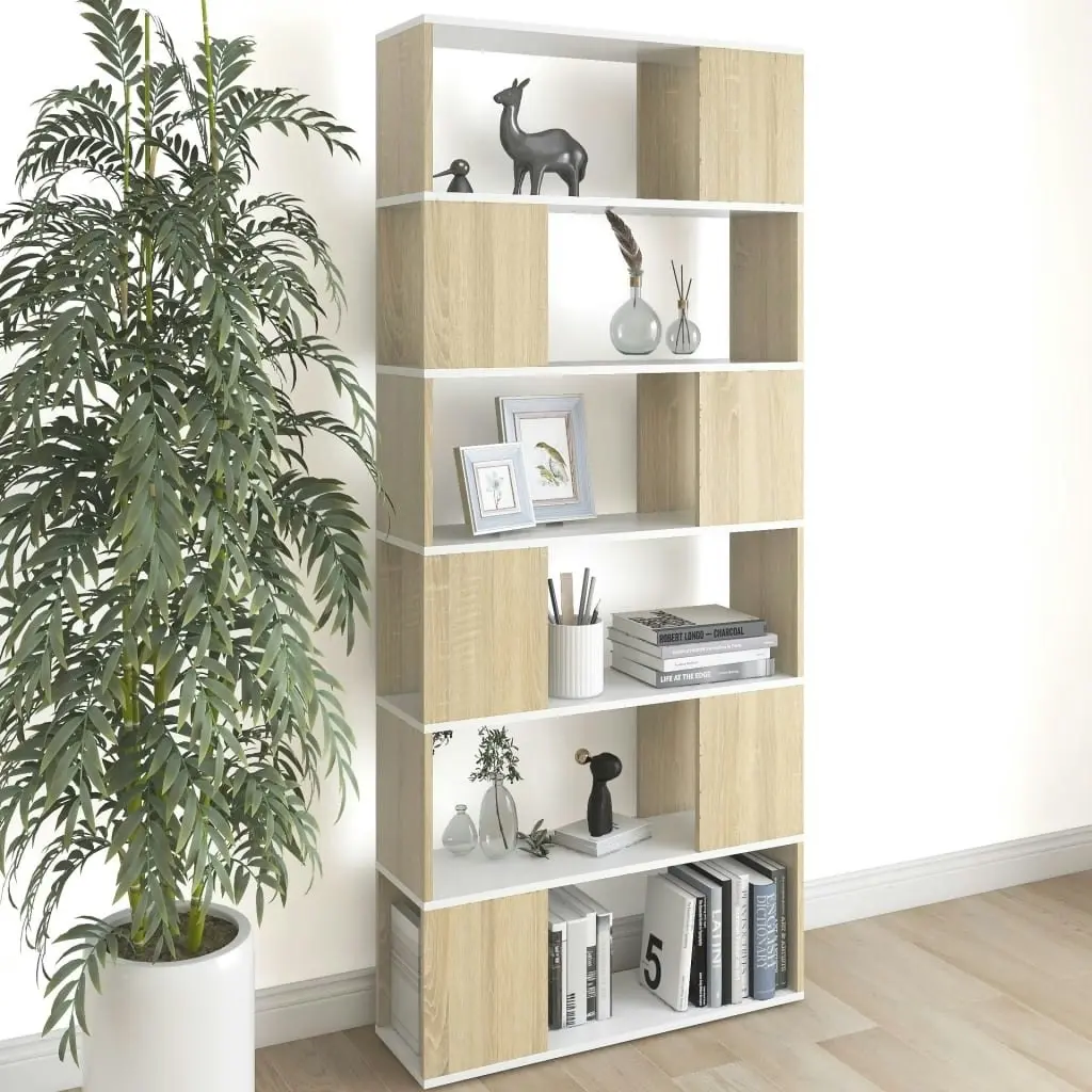 Book Cabinet Room Divider White and Sonoma Oak 80x24x186 cm Engineered Wood 809157