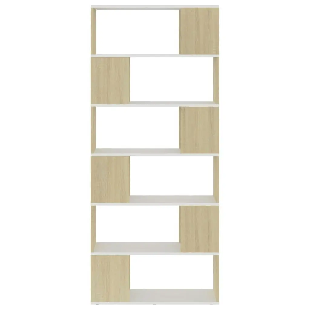 Book Cabinet Room Divider White and Sonoma Oak 80x24x186 cm Engineered Wood 809157