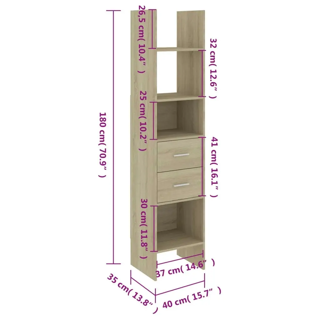 Book Cabinet Sonoma Oak 40x35x180 cm Engineered Wood 803419