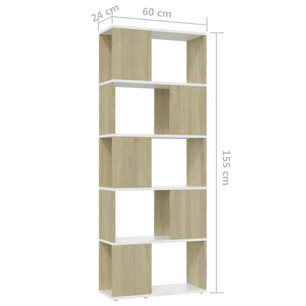 Book Cabinet Room Divider White&Sonoma Oak 60x24x155 cm 809094