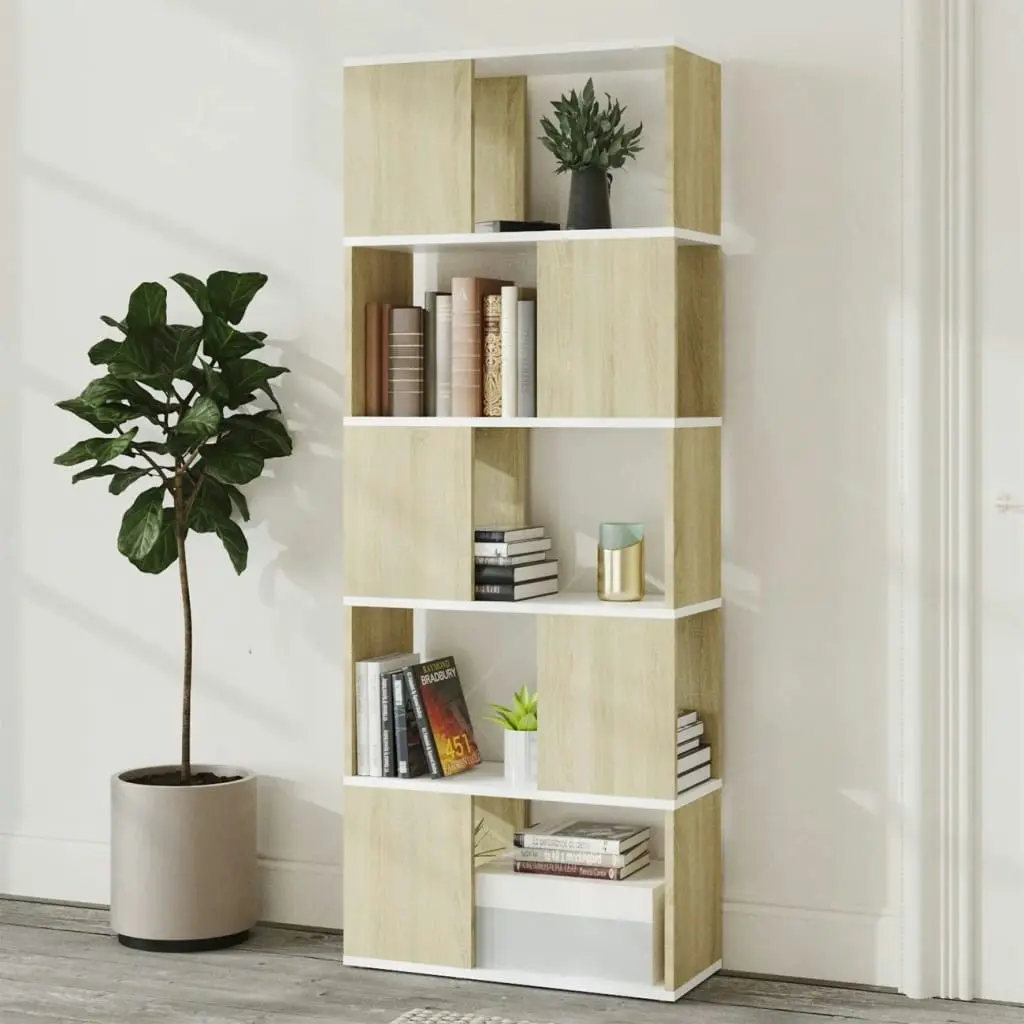 Book Cabinet Room Divider White&Sonoma Oak 60x24x155 cm 809094