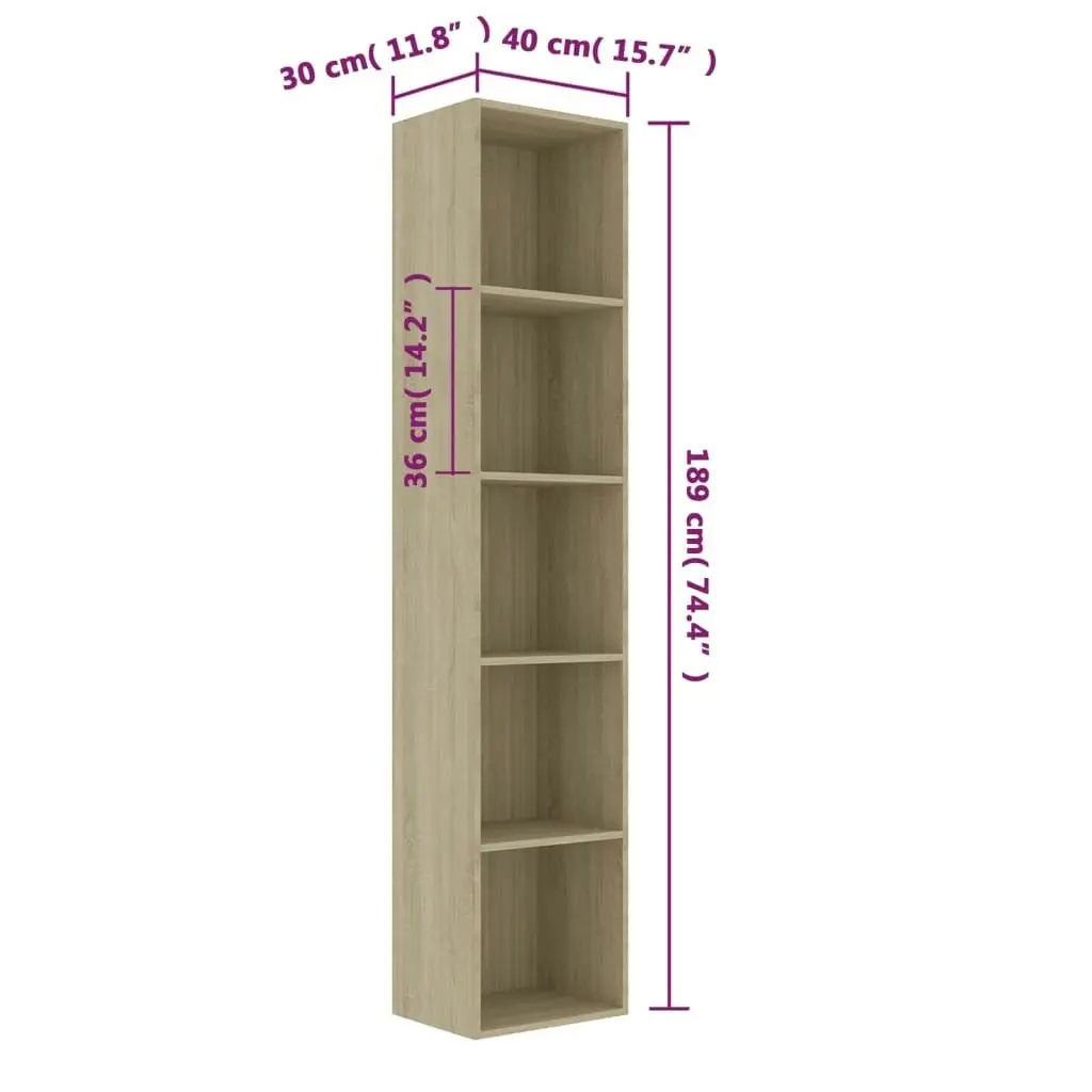 Book Cabinet Sonoma Oak 40x30x189 cm Engineered Wood 800957