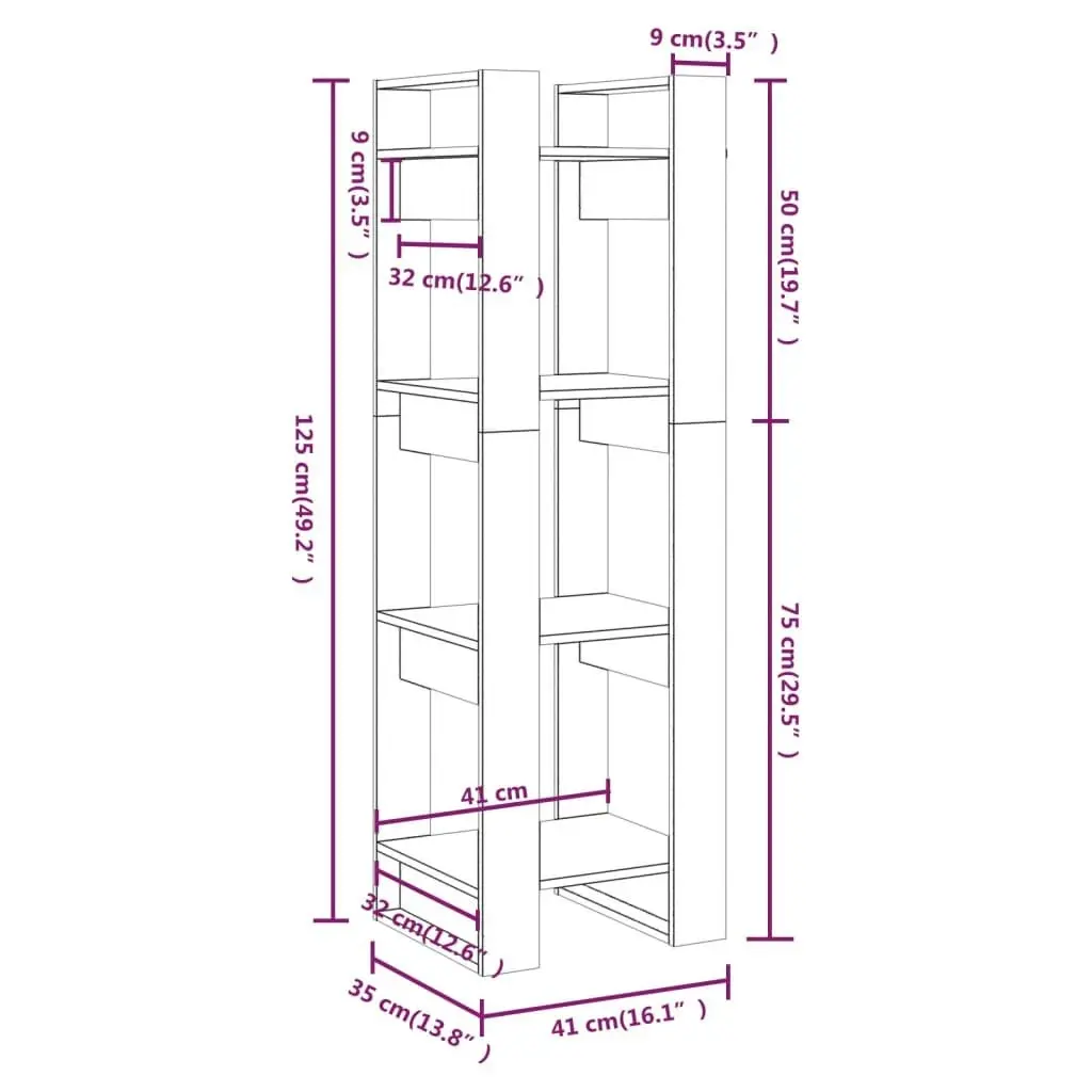 Book Cabinet/Room Divider 41x35x125 cm Solid Wood Pine 813864