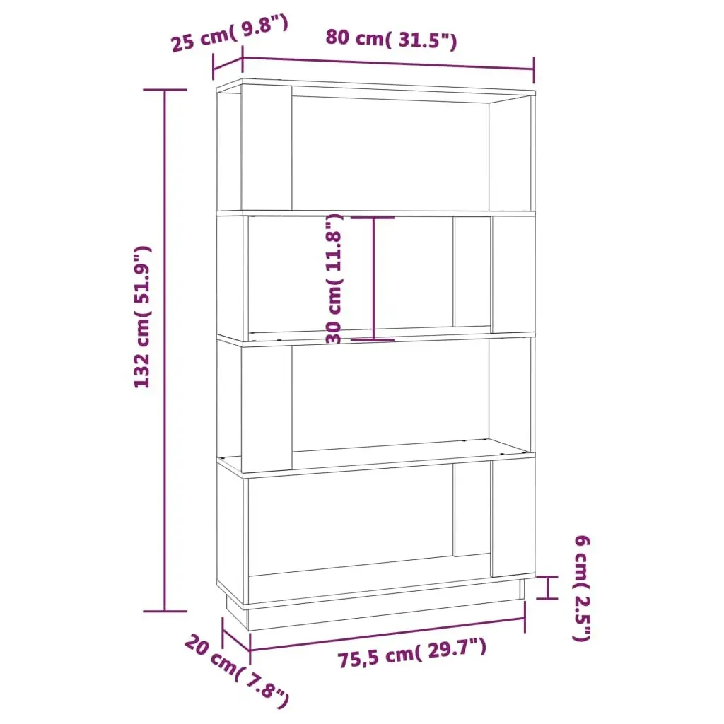 Book Cabinet/Room Divider 80x25x132 cm Solid Wood Pine 814059