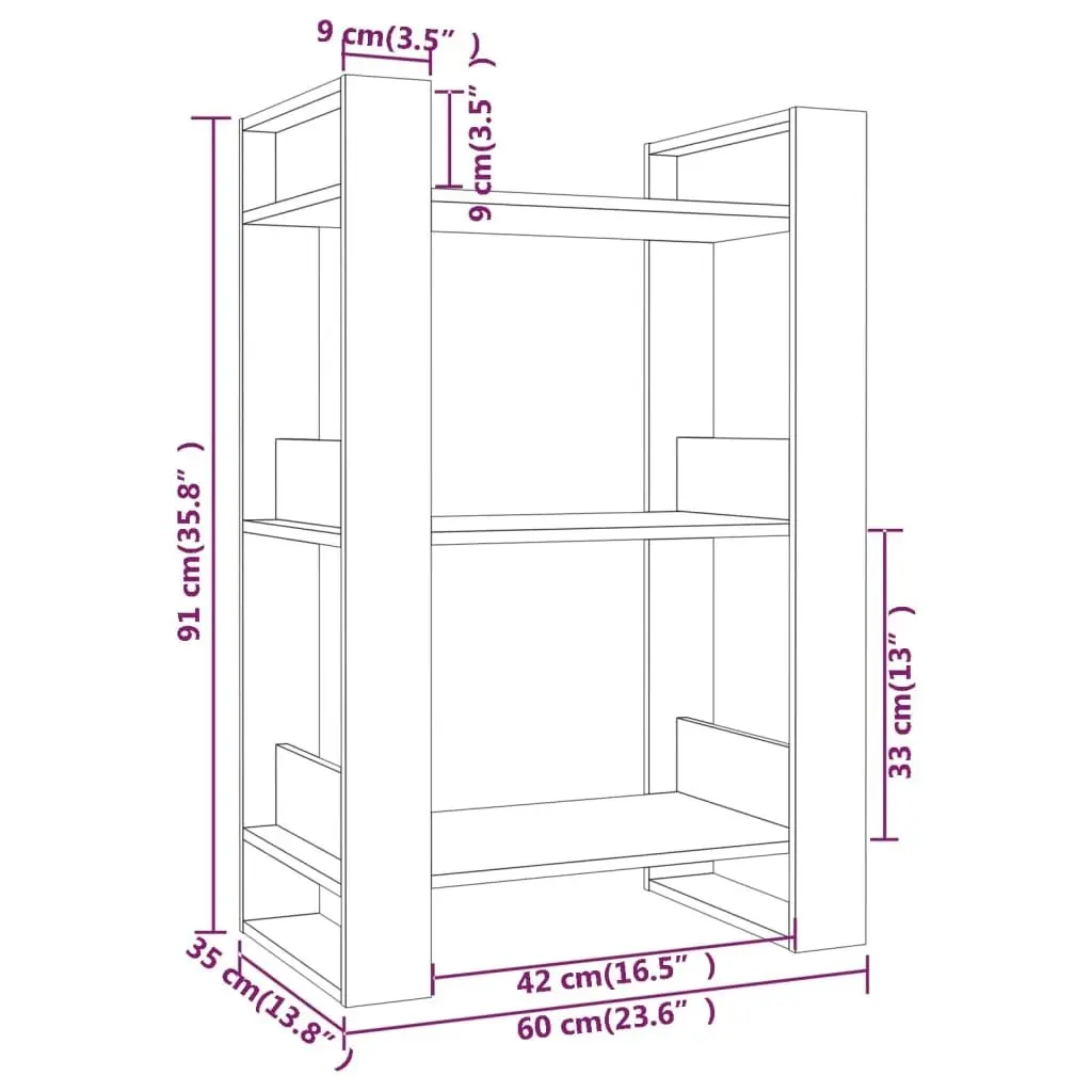 Book Cabinet/Room Divider 60x35x91 cm Solid Wood Pine 813879