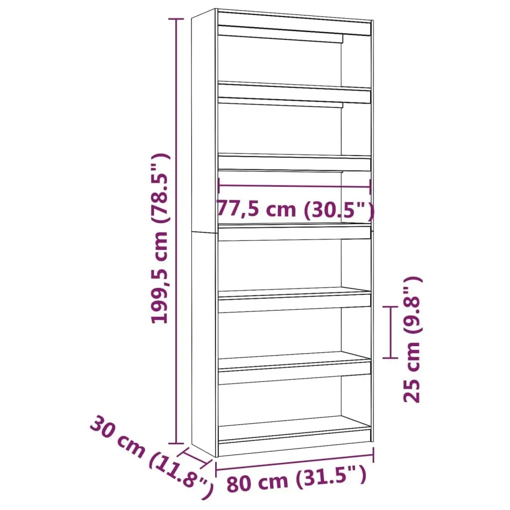 Book Cabinet/Room Divider 80x30x199.5 cm Solid Wood Pine 808203