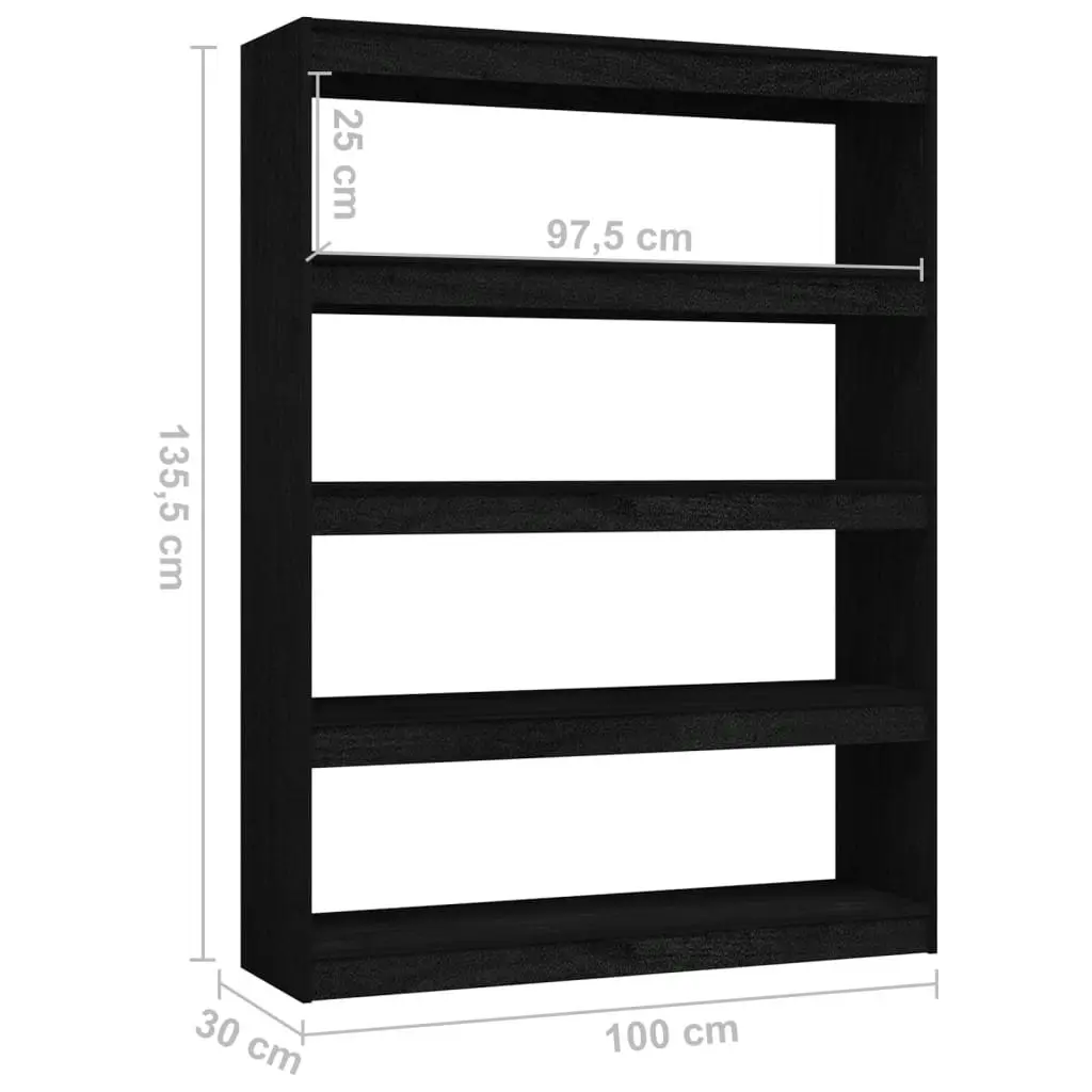 Book Cabinet/Room Divider Black 100x30x135.5 cm Solid Pinewood 808222