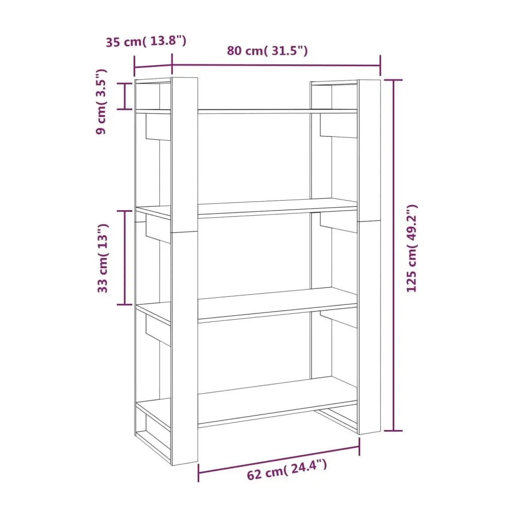 Book Cabinet/Room Divider 80x35x125 cm Solid Wood Pine 813904