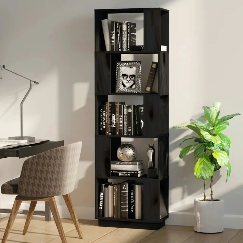 Book Cabinet/Room Divider Black 51x25x163.5 cm Solid Wood Pine 814048