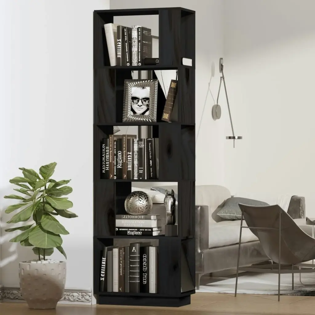 Book Cabinet/Room Divider Black 51x25x163.5 cm Solid Wood Pine 814048