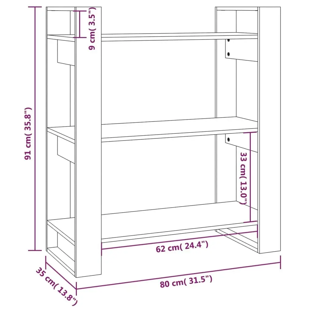 Book Cabinet/Room Divider 80x35x91 cm Solid Wood Pine 813899