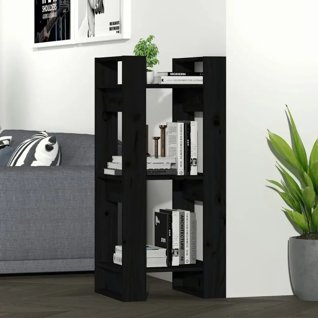 Book Cabinet/Room Divider Black 41x35x91 cm Solid Wood Pine 813863