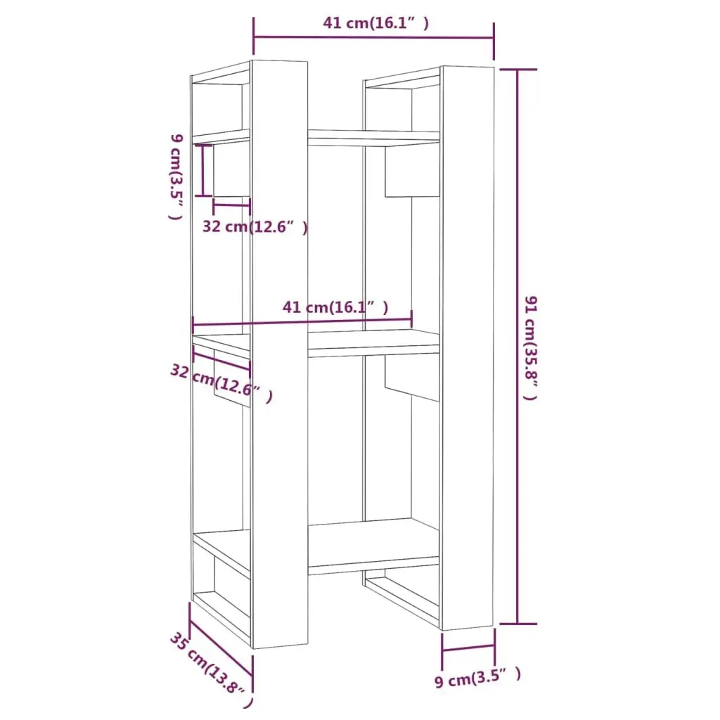 Book Cabinet/Room Divider Black 41x35x91 cm Solid Wood Pine 813863