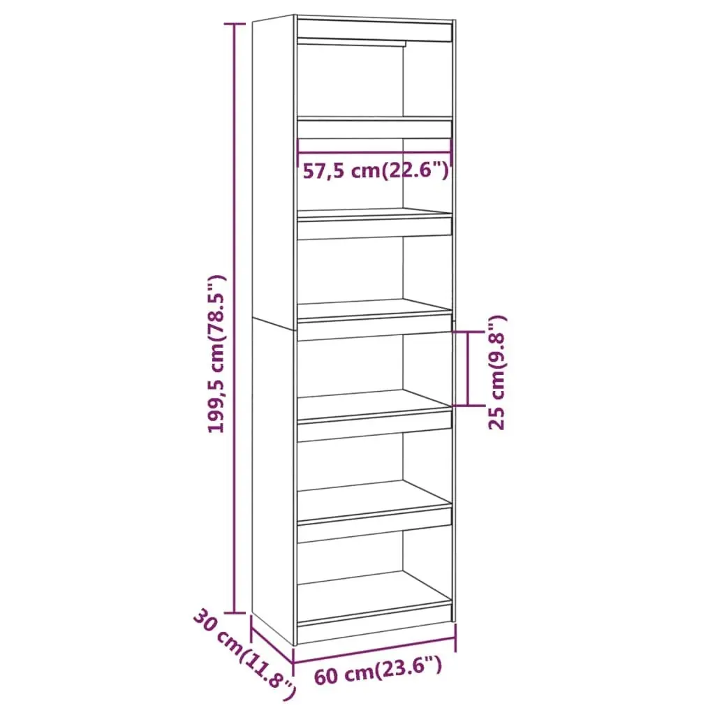 Book Cabinet/Room Divider Black 60x30x199.5 cm Solid Wood Pine 808182