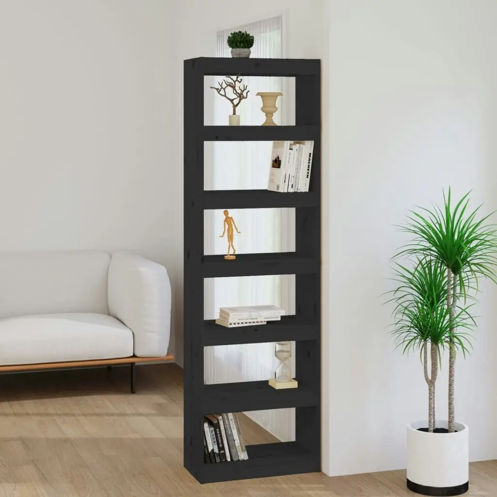 Book Cabinet/Room Divider Black 60x30x199.5 cm Solid Wood Pine 808182