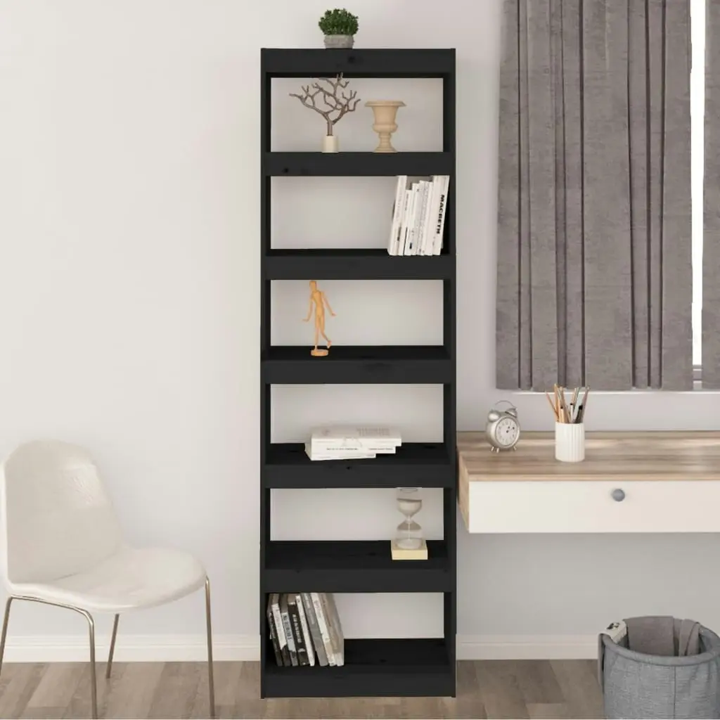 Book Cabinet/Room Divider Black 60x30x199.5 cm Solid Wood Pine 808182