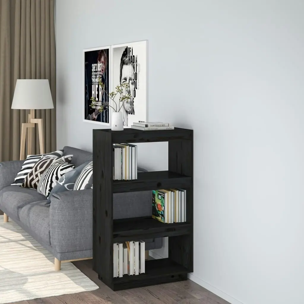 Book Cabinet/Room Divider Black 60x35x103 cm Solid Wood Pine 810868