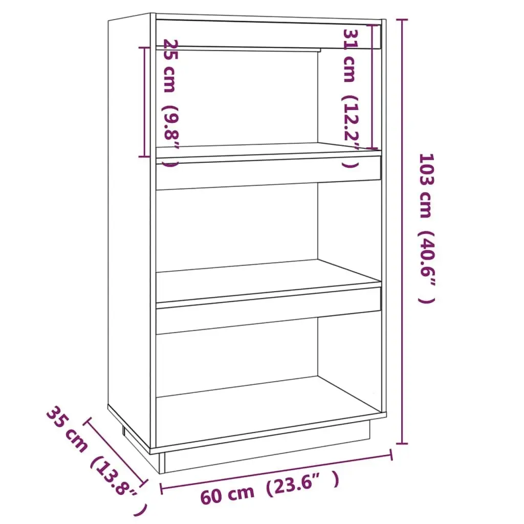 Book Cabinet/Room Divider Black 60x35x103 cm Solid Wood Pine 810868