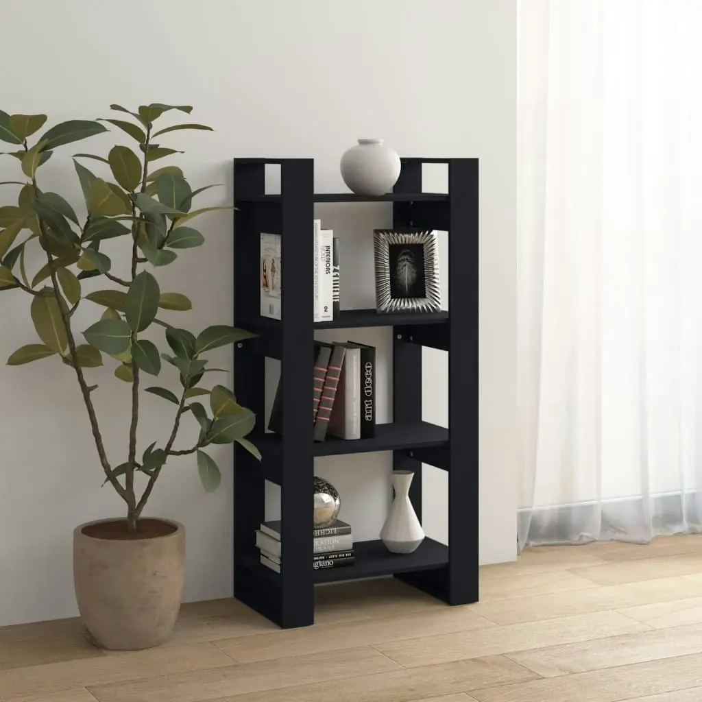 Book Cabinet/Room Divider Black 60x35x125 cm Solid Wood 813888